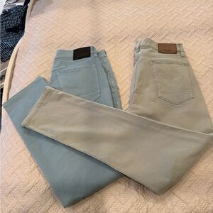 2 pairs of Hudson Jeans Slim Pants in Light Blue and Sage Green